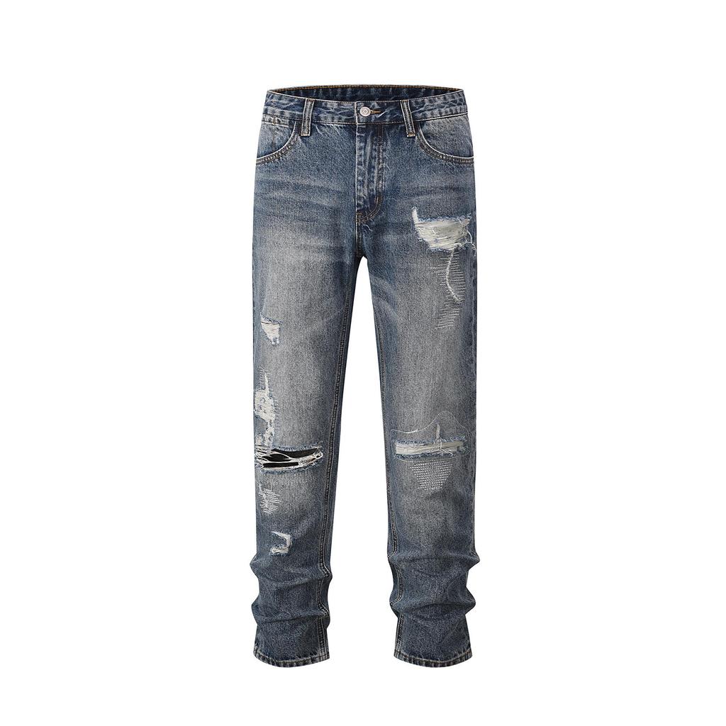 Unisex Multi-Pocket Cargo Jeans - European & American Street Style Loose Fit with Rips