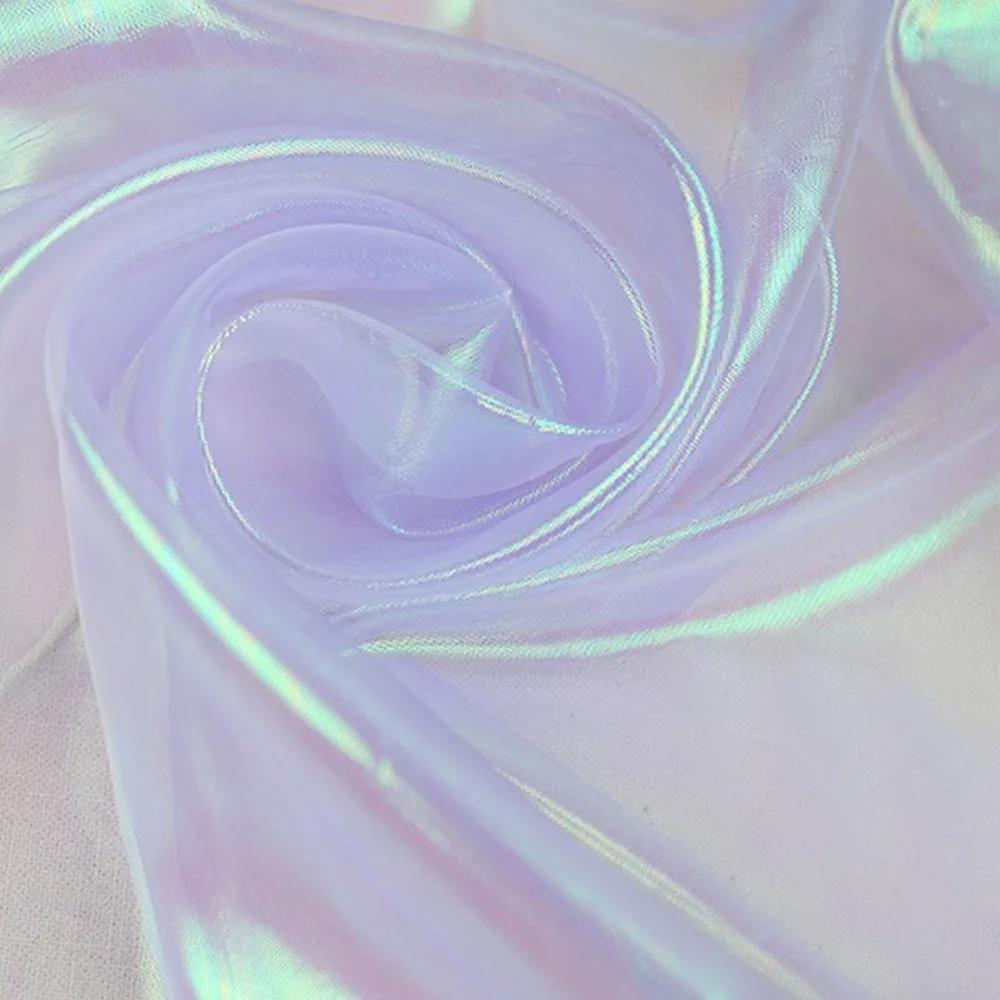 100x140cm Rainbow Laser Yarn Fabric Wrinkled High-Density Organza Fabric Texture Designer Illusion Color Iridescent Organza