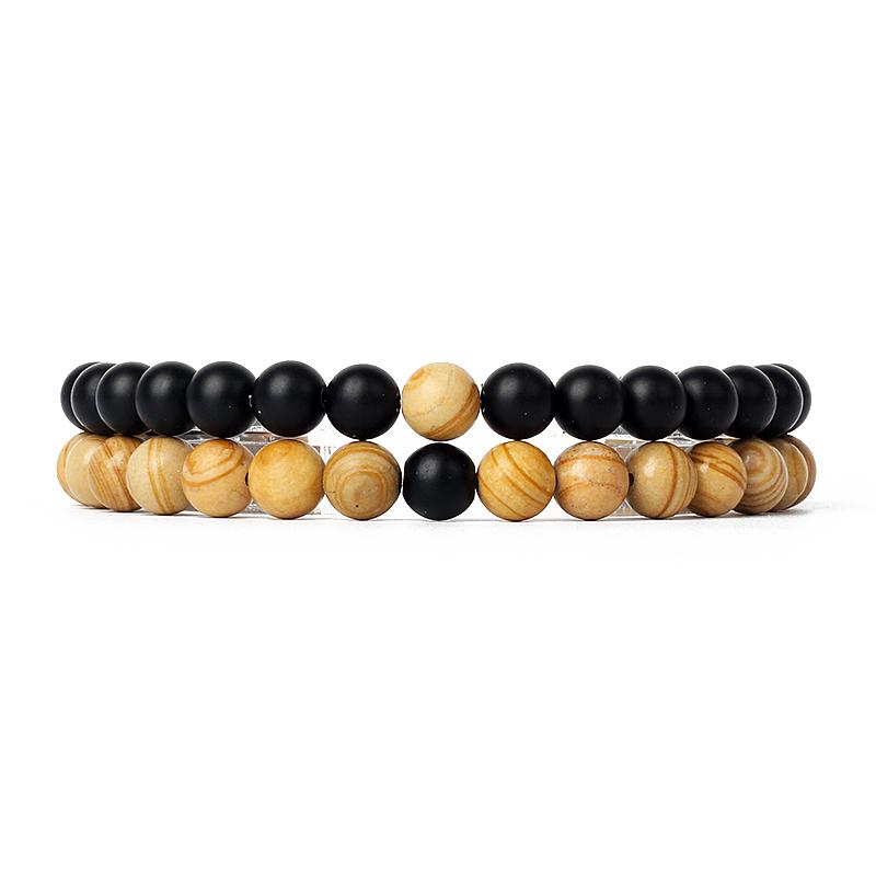 2pcs/Set Couples Distance Bracelets Tiger Eye Natural Chakra Lava Stone Beaded Yoga Bracelets for Men Women Elastic Rope Jewelry