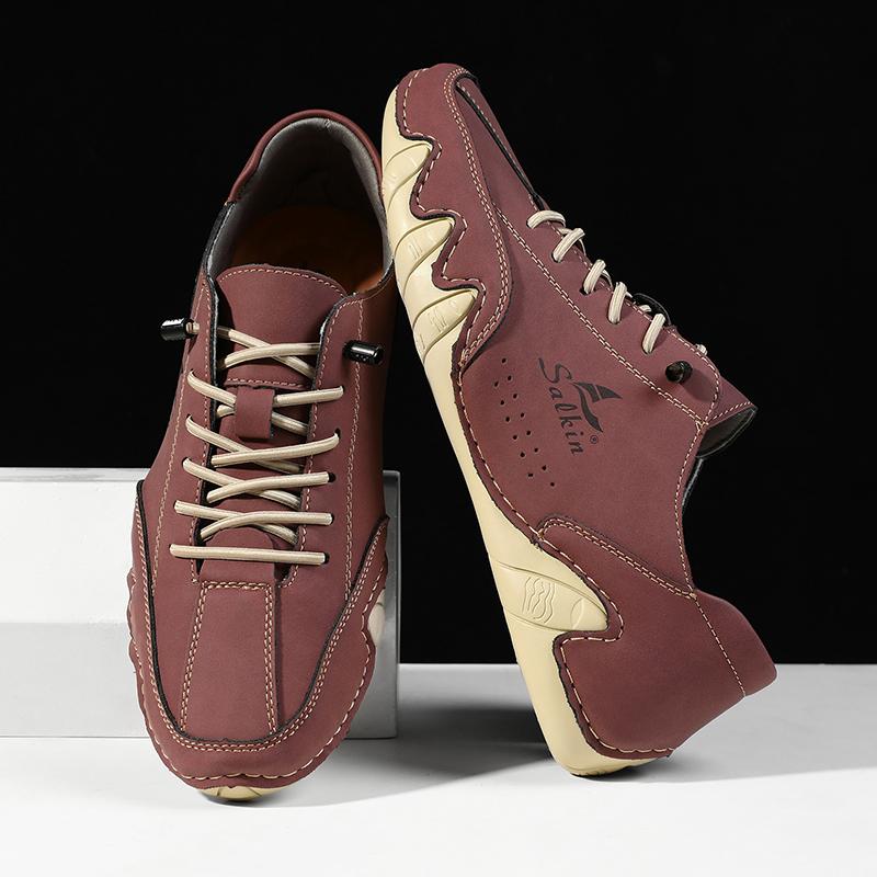 Fashion Handmade Leather Casual Men Shoes Design Lace Up Sneakers Man Loafers Breathable Soft Leather Shoes Men Driving Shoes
