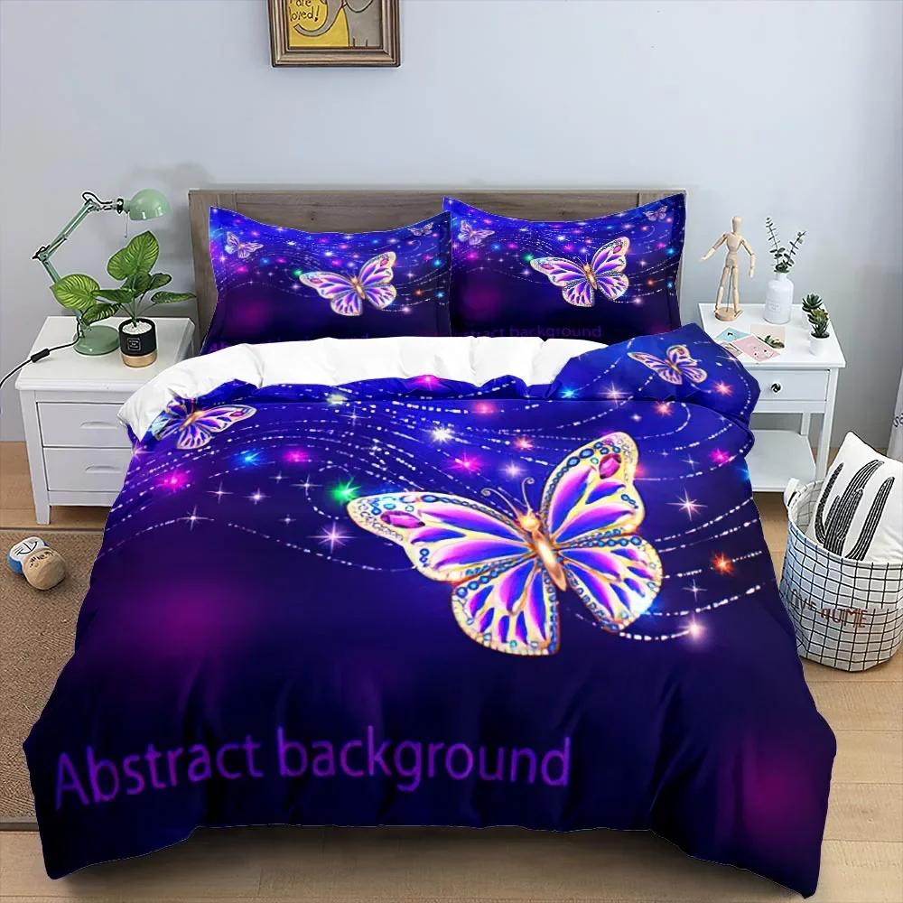 Butterfly Bedding Set 3D Flower Duvet Cover Quilt Cover With Zipper Queen Double Polyester Comforter Set Kid Girl Christmas Gift