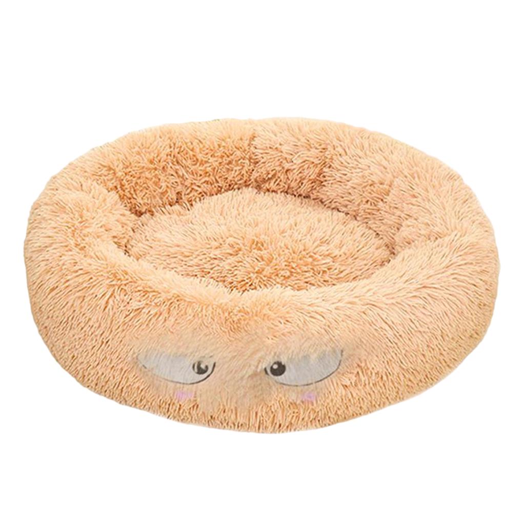 Cute Round Pet Sleeping Bed Cozy Winter For Small Animals Cat Dog Beige