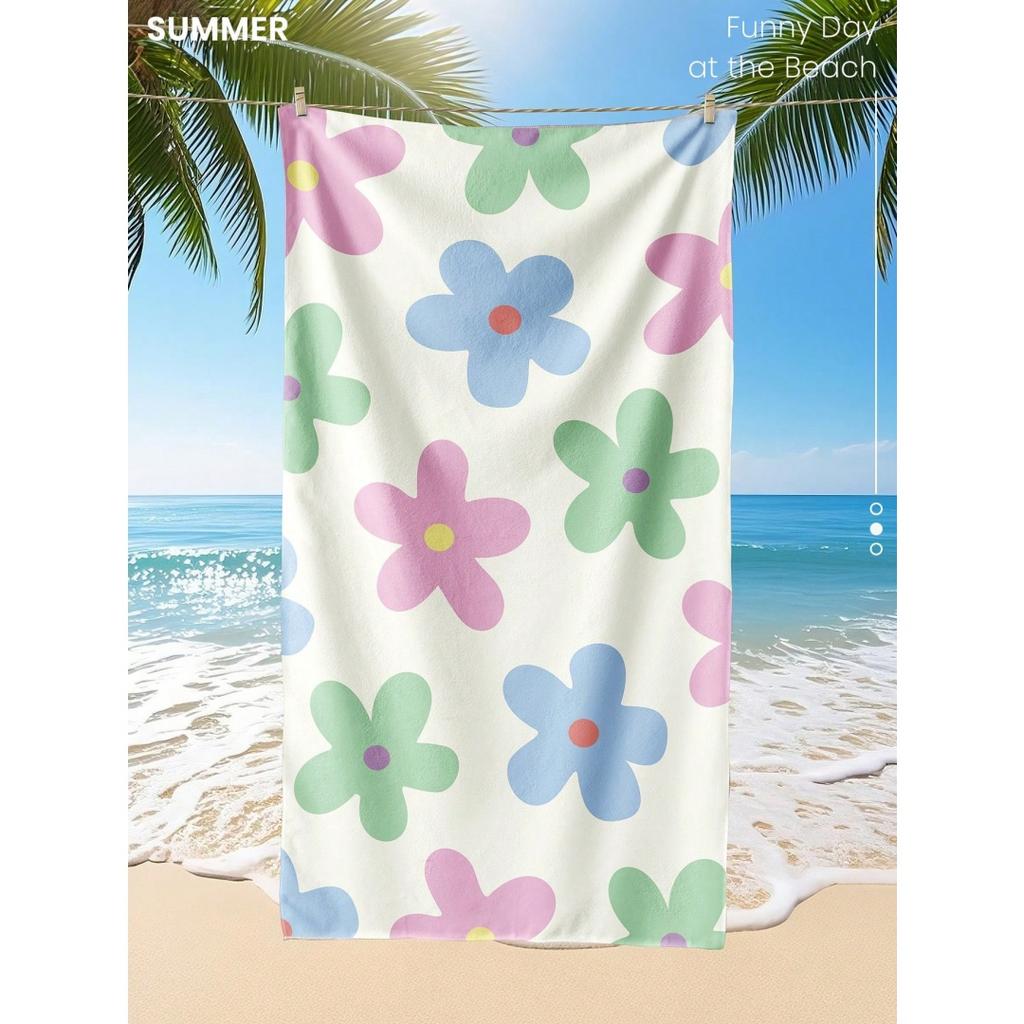 Vibrant Tropical Floral and Monstera Pattern Quick Dry Lightweight Breathable Comfortable Beach Towel for Beach Vacation Use