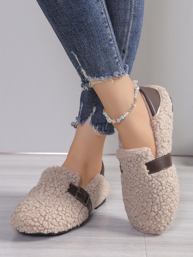 Flat bottom one pedal lazy fluffy shoes women wear autumn and winter velvet single shoes