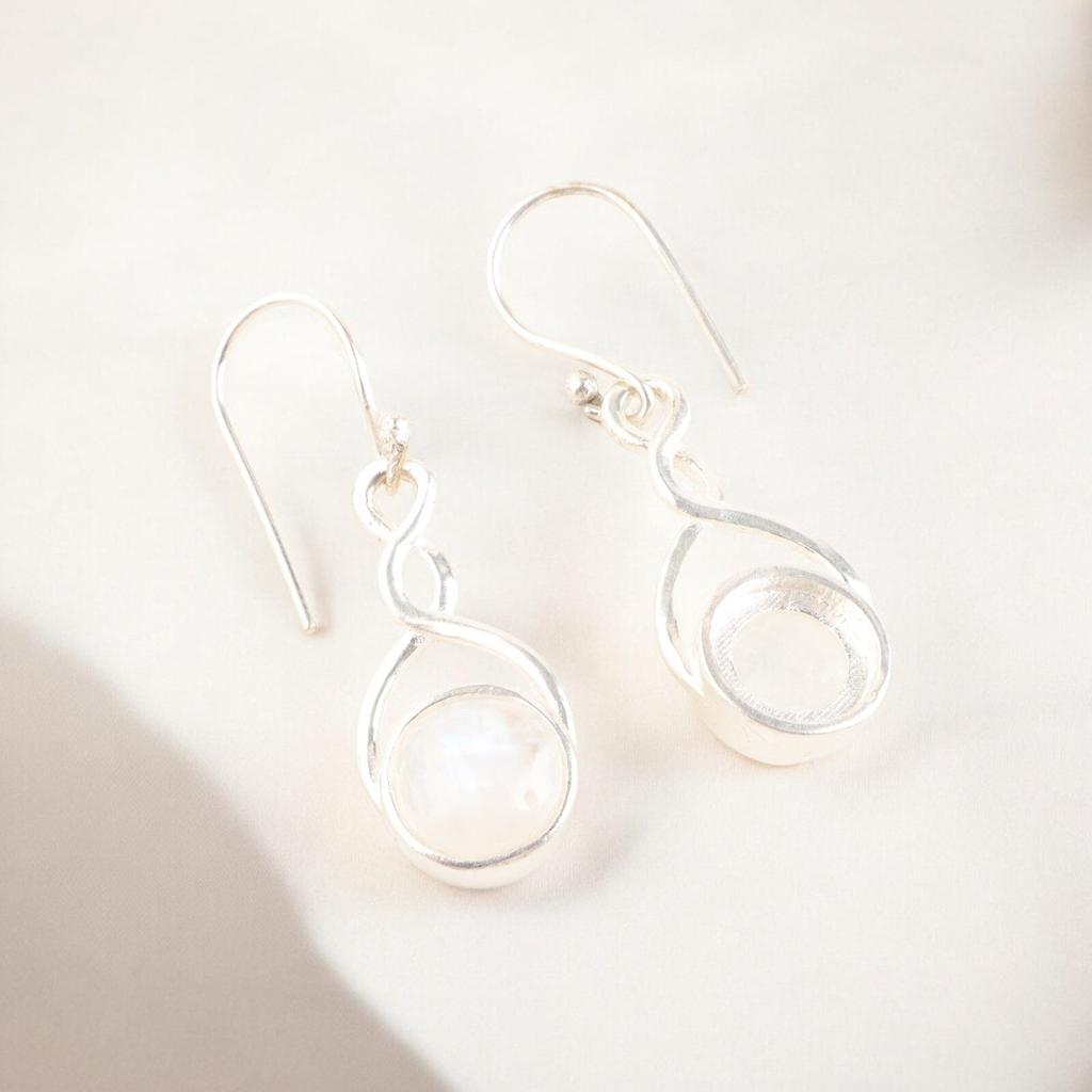 Blauer Blitz Regenbogen-Mondstein 925 Sterlingsilber Hängeohrringe für Sie 1,68" CE-15-36