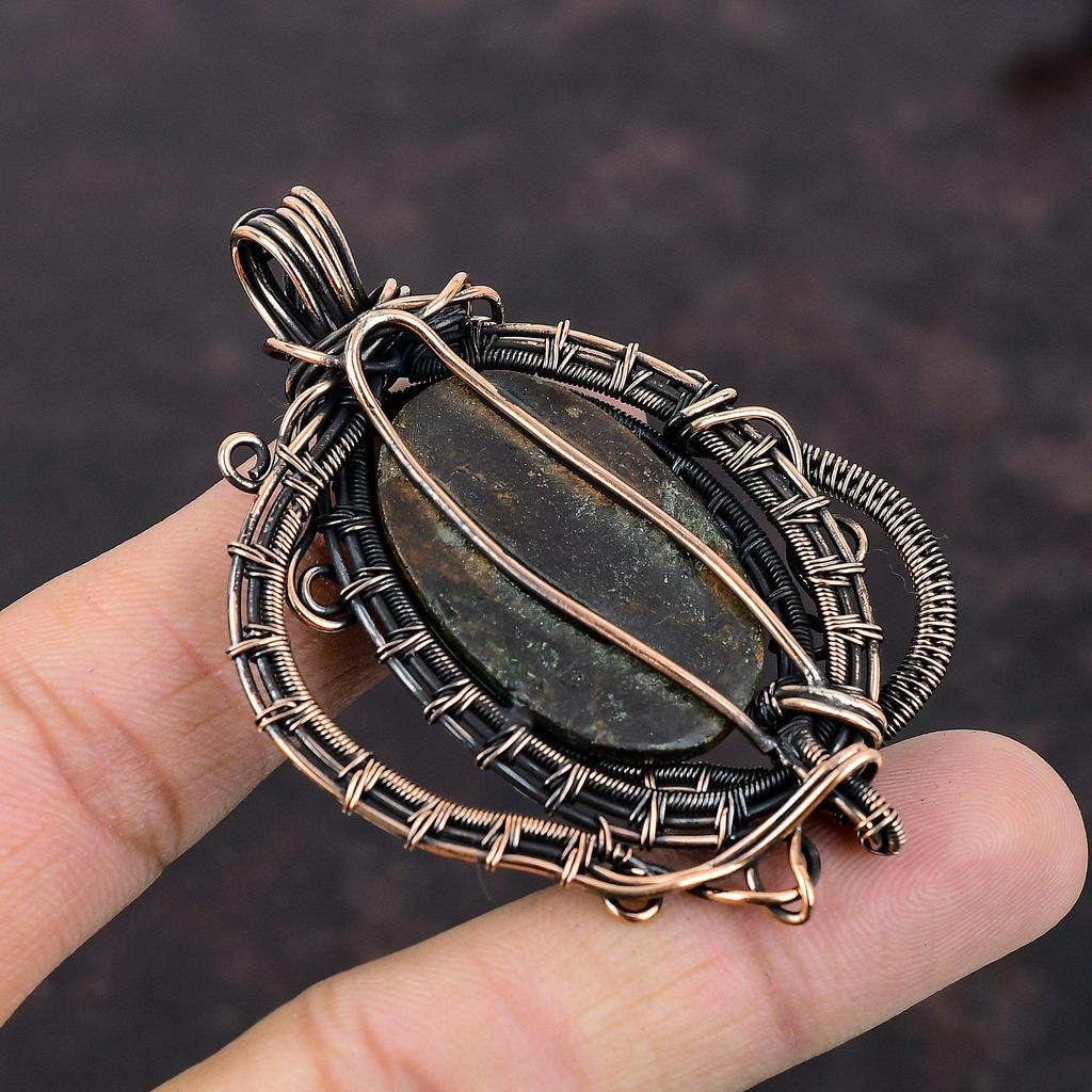 Spessartine Garnet In Limestone Pendant Copper Wire Wrapped Gemstone Pendant Handmade Copper Jewelry Brand New Pendant Wire Jewelry For Gift