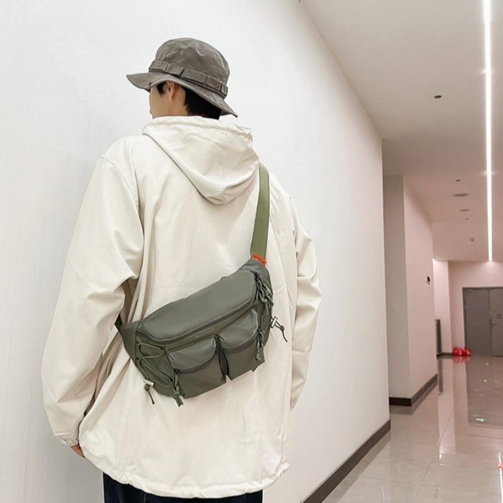 Nylon Men Waist Bag Y2k Sports Fanny Pack Simple Multi-pocket Chest Bag Travel