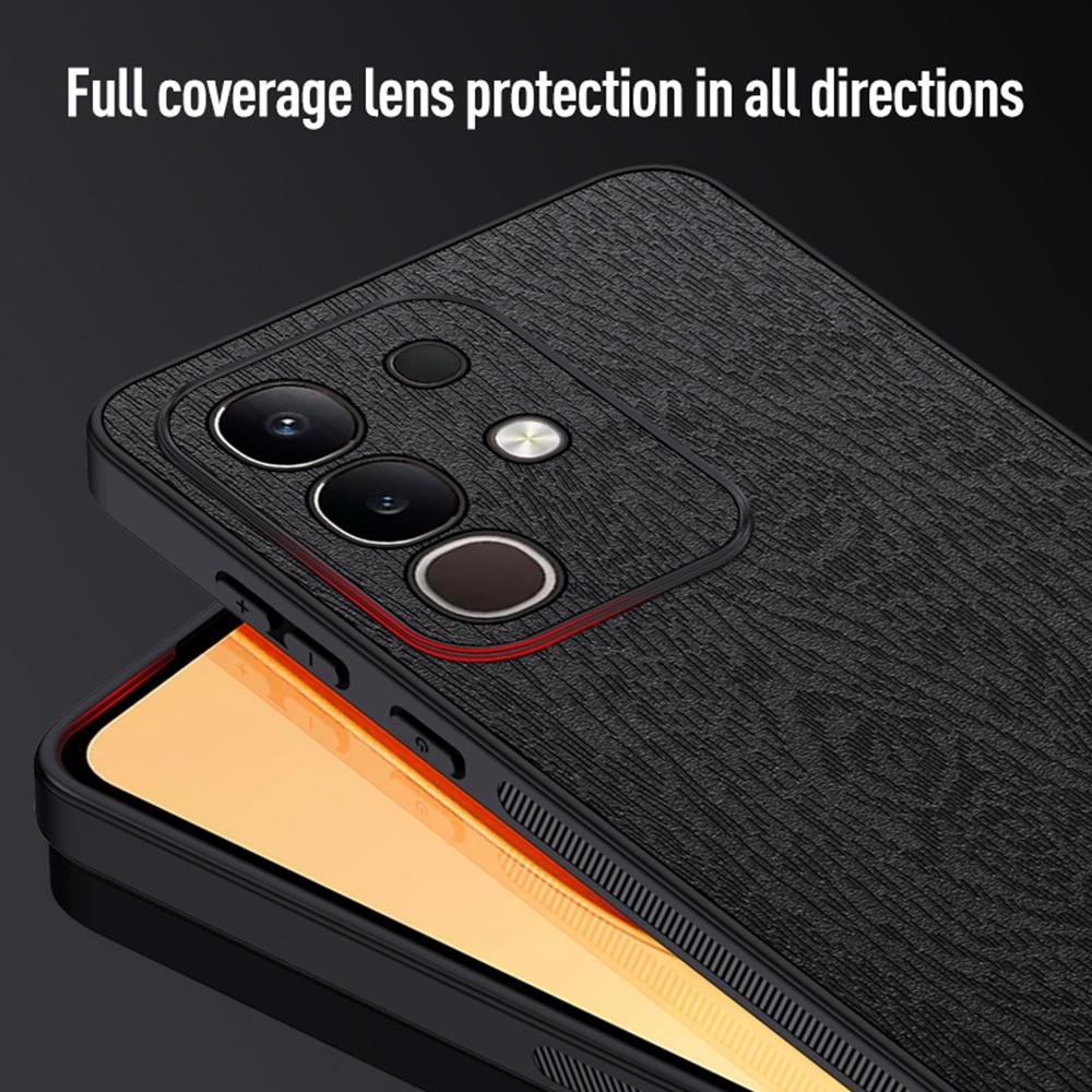 For Vivo iQOO Z10x 5G Case Wood Texture PU Leather Coated PC TPU Phone Cover