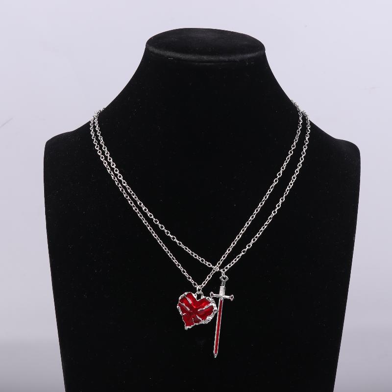 Modisches Und Schönes Simuliertes Schwert Herz Halsketten-Set Elegante Herren Und Damen Pulloverkette Schlüsselbein Kette Partnergeschenk