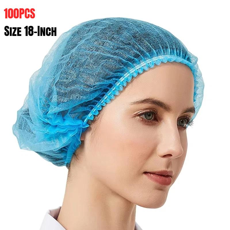 100 Pcs Disposable Non Woven Bouffant Caps Breathable Anti Hair Shedding For Restaurants Cafes Kitchens Food Service Workplaces