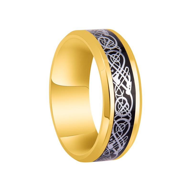 Fashion 8mm Red  Beveled Edge Stainless Steel Celtic Dragon Rings for Men  Carbon Fibre Ring Men Wedding Band