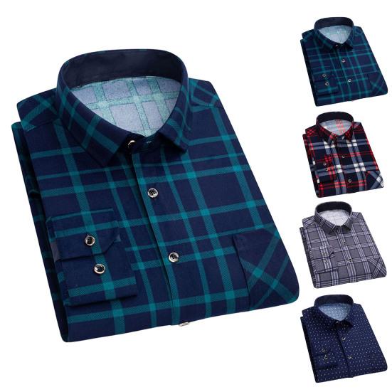 

Мужская деловая рубашка, клетчатый принт, контрастный цвет, отложной воротник, однобортный кардиган, сохраняет тепло, мягкая, мужская деловая верхняя одежда больших размеров