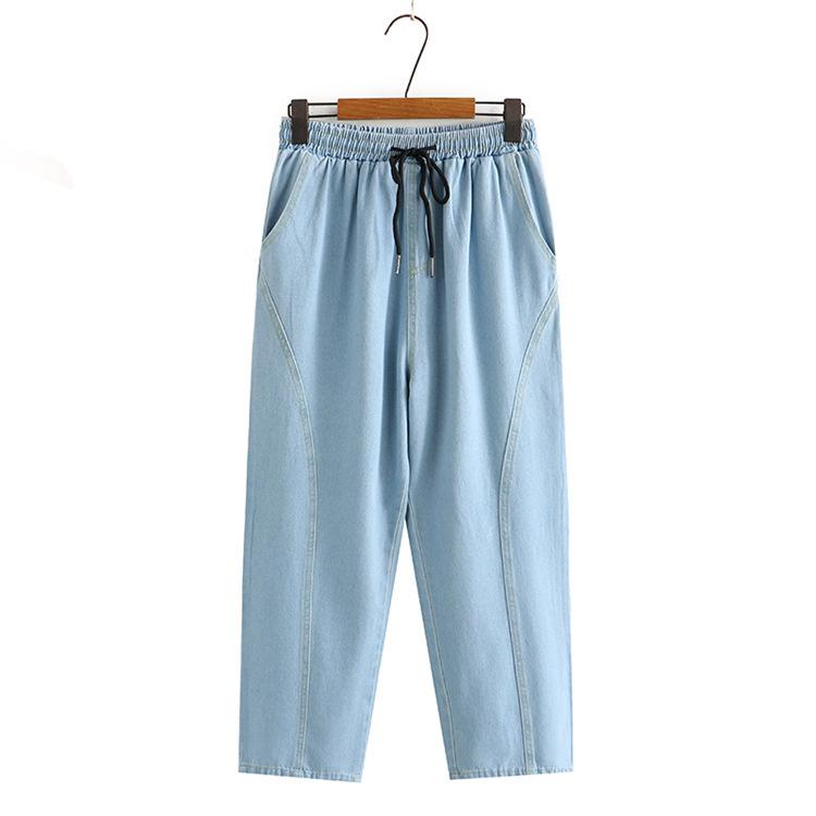 

Женские летние тонкие джинсы с высокой талией, однотонные, со шнуровкой, широкие брюки Commuter Eight Point M светло-синий