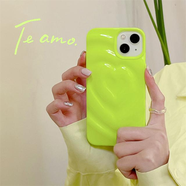 Korea Cute Pink Love Heart Folds Glossy Phone Case For Iphone 14 13 12 11 Pro Max X Xs Xr Lovely Y2k støtsikkert mykt deksel Funda