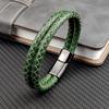 MingAo Trendy Male Cuff Bracelets Simple Retro Red Double Leather Rope Bangle with 316l Stainless Steel Magnet Clasp Men Jewelry