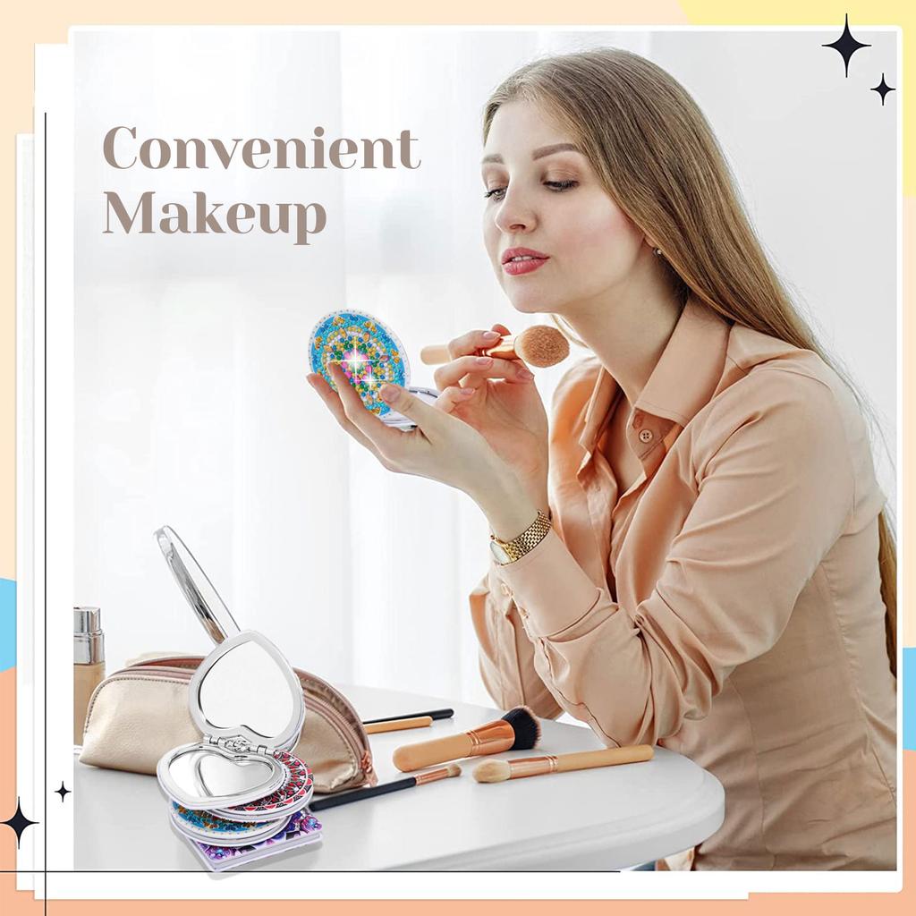 4 Pcs Portable Makeup Mirror DIY Diamond Painting Pocket Mirror Set Foldable Double-sided Makeup Mirrors for Girls Kid and Women
