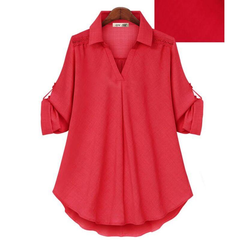 

European Station Spring and Autumn Loose Mid Length Long Length Shirt Crochet red L