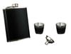 Hip Flask with Glasses in a Black Leather Trimmed Set + Funnel as a Gift