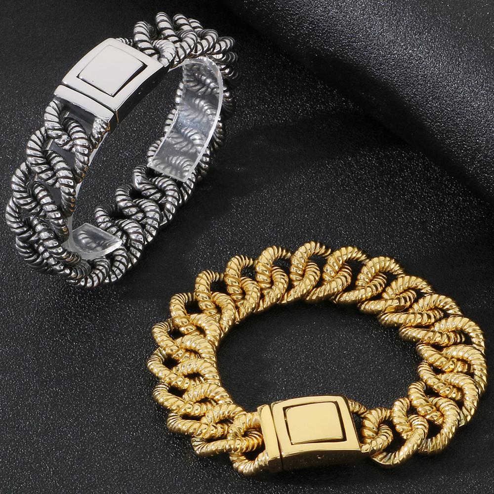 Vintage 316L Stainless Steel 19MM Width Twist Chain Bracelet for Men Men's Bracelets Birthday Jewelry Gifts for Dad Boyfriend