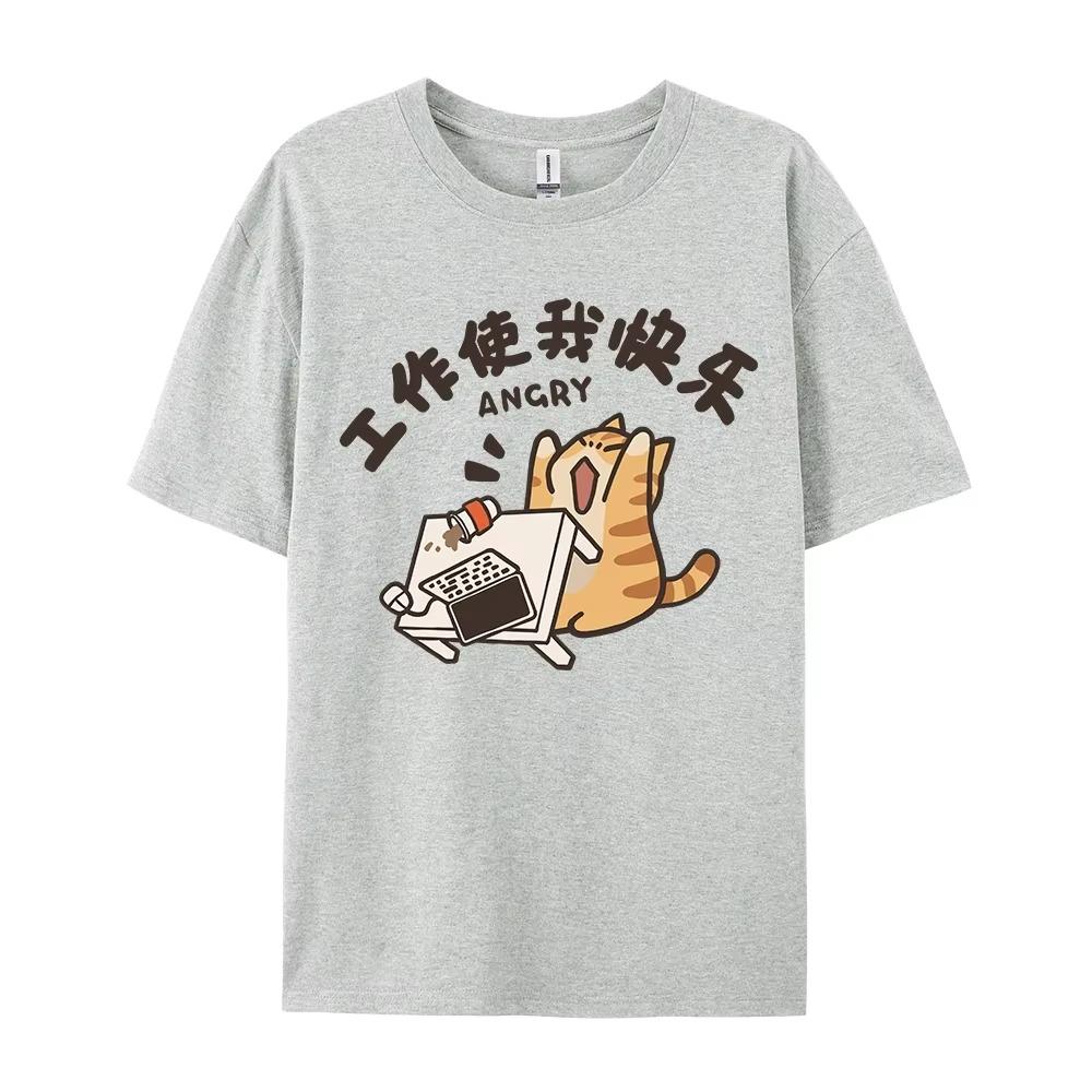 Trendy Streetový Trend Kočičí Potisk Pánské a Dámské Vintage Personalizované Grafické Tričko Akademický Styl Volný Kulatý Výstřih Krátký Rukáv