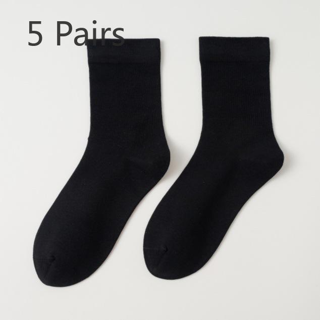 5 Pairs Mid-calf Socks Spring and Summer Cotton Pop Monthly Socks Anti-pilling Boneless Socks Women Dopamine Coloured White Student Socks