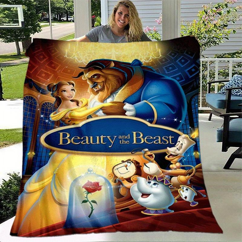 1pc Beauty and The Beast Printing Blanket Soft, All-Season Throw for Living Room, Bedroom,Personalized Gift with Adorable Cartoon Design