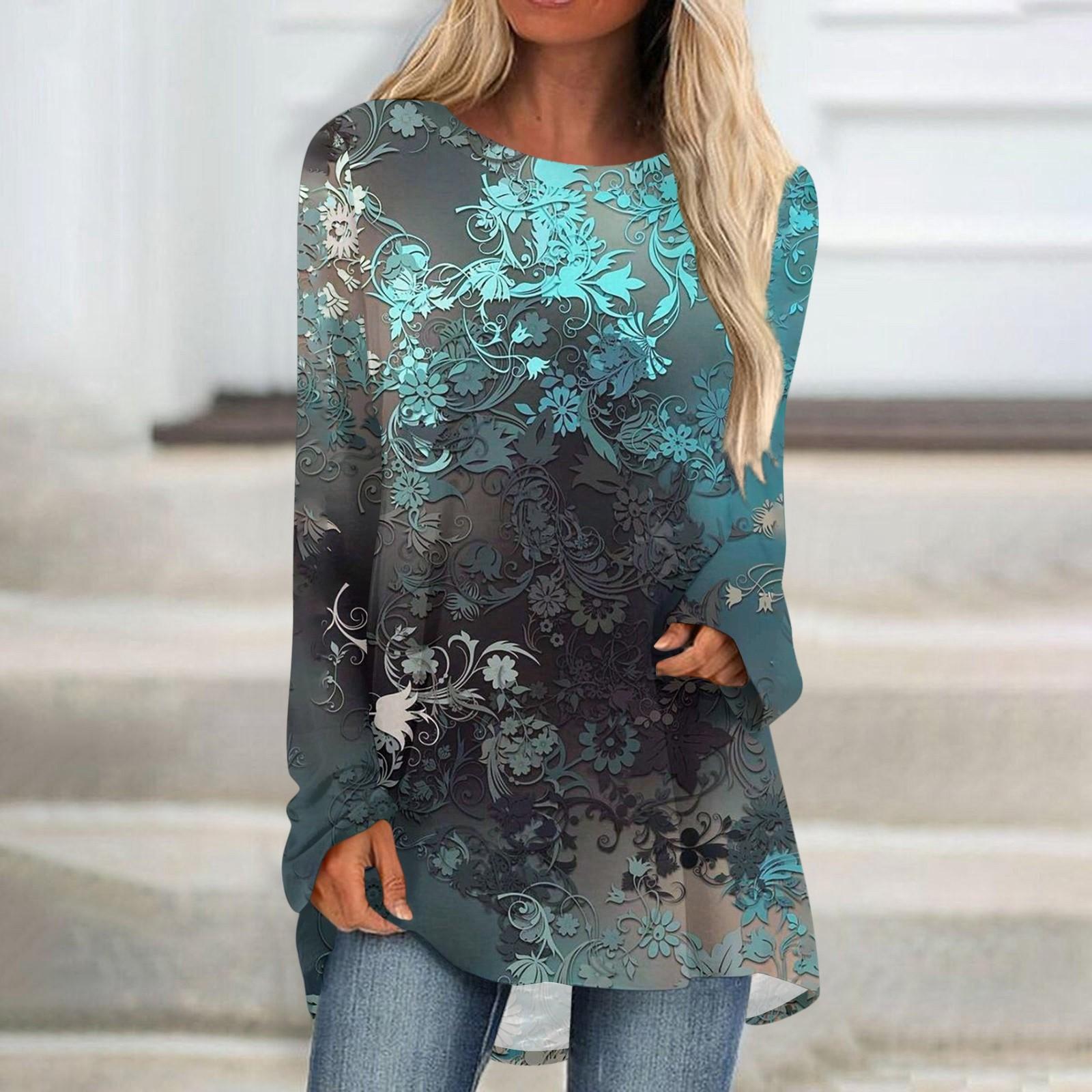 

Женская осенне-зимняя повседневная длинная свободная футболка с v-образным вырезом и длинными рукавами XL циан