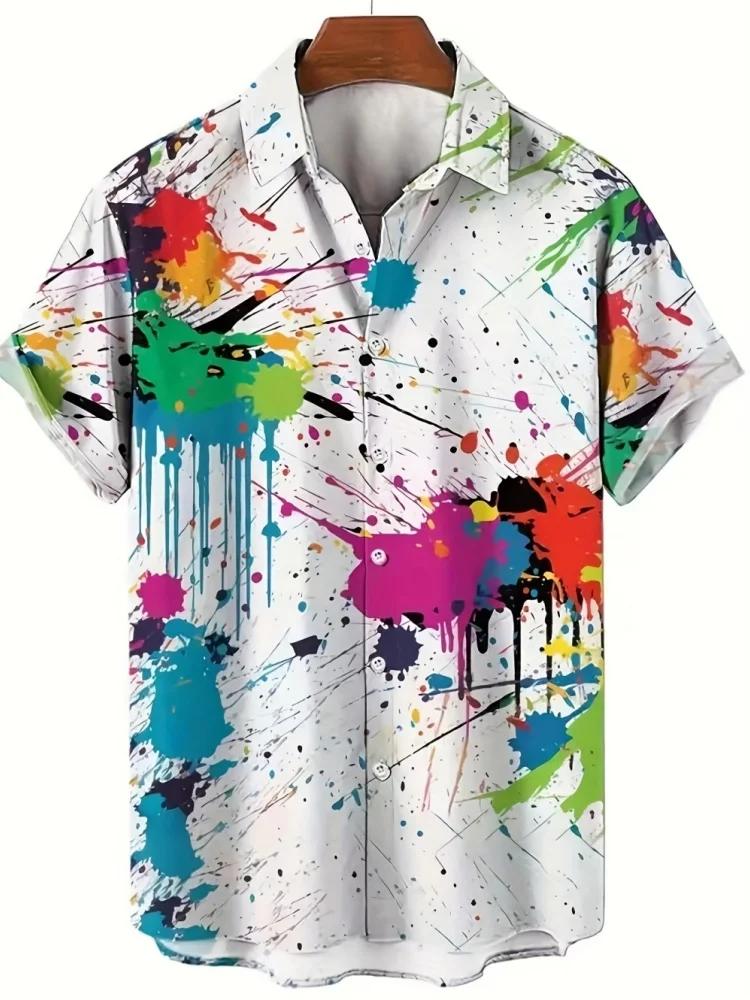 Men s Summer Casual Shirt Vibrant 3D Print Graffiti Art Short Sleeves Stylish Streetwear Colorful Shirt XS