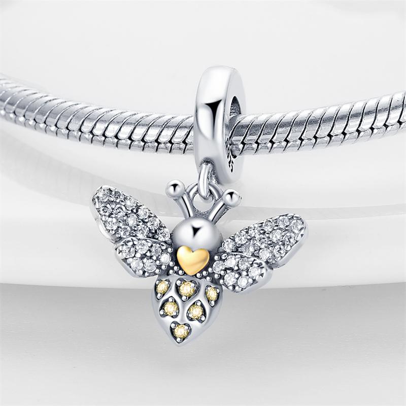Inlaid Zircon Charm Beads 925 Silver Bee Glow In The Dark Firefly Star Charms Pendant Fit Bracelet DIY Jewelry