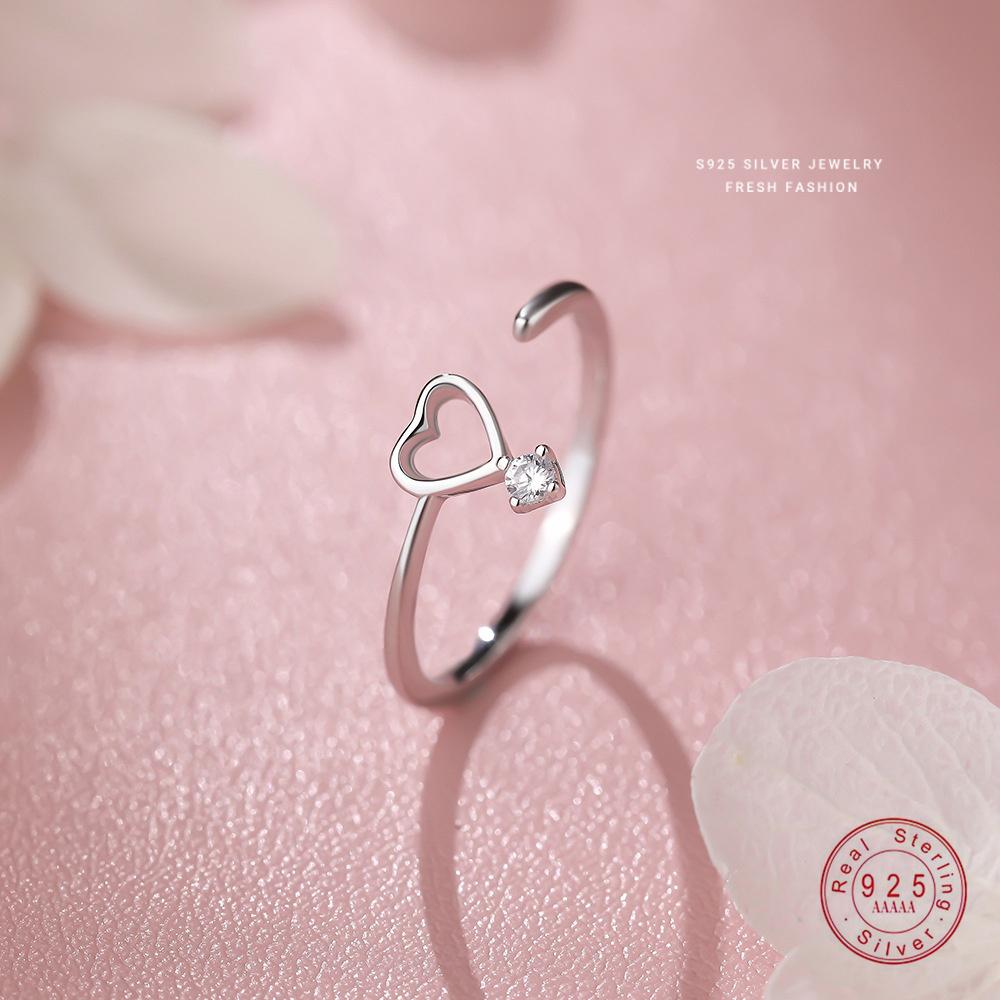 925 Sterling Silver Korean Sweet Zircon Hollow Opening Ring for Women Simple Luxury Party Jewelry Accessories