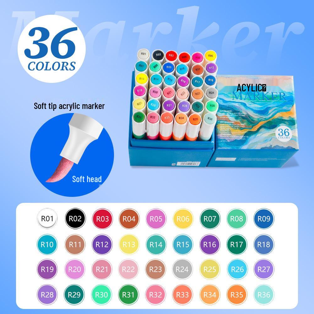 Soft Tip Acrylic Marker Set - Kids' Graffiti & Drawing Pens, No Pressure Needed, Fade-Resistant, Multi-Color Watercolor Brushes