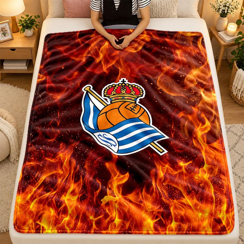 Flannel BlanketReal Sociedad FC Warm Soft Throw Blanket for Indoor Sofa Bed Living Room Use
