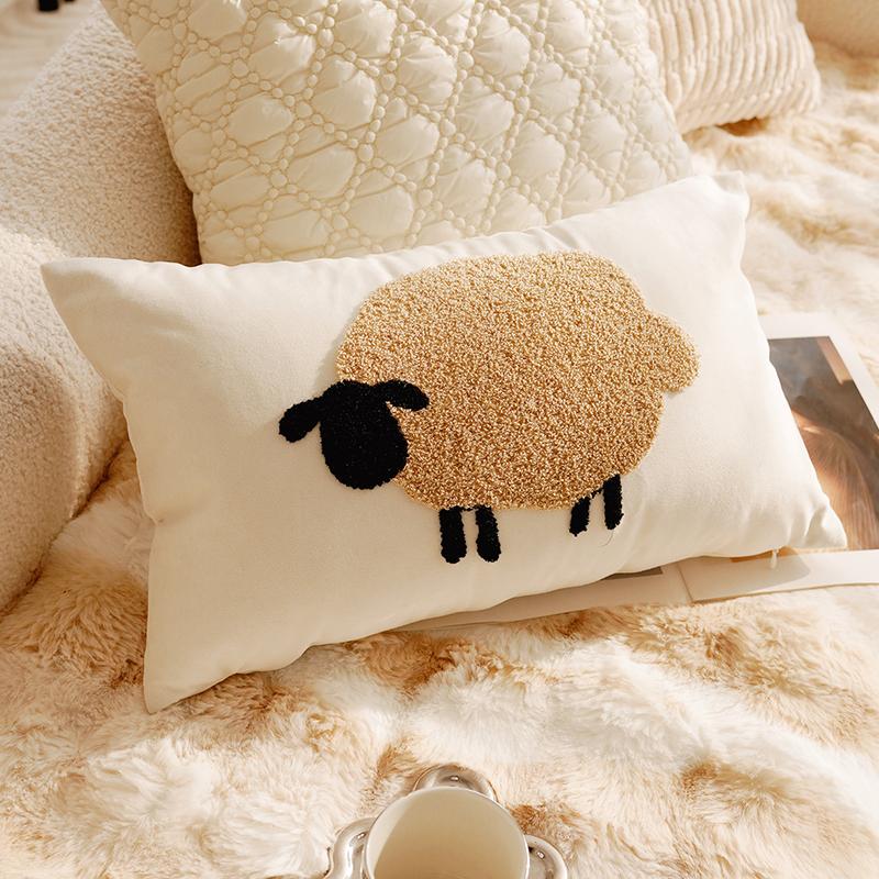 30x50/45x45CM Cute Sheep Throw Pillow Cover Simple Brown Cartoon Stamping Waist Cushion Cover Decor Home Decorative Pillowcase