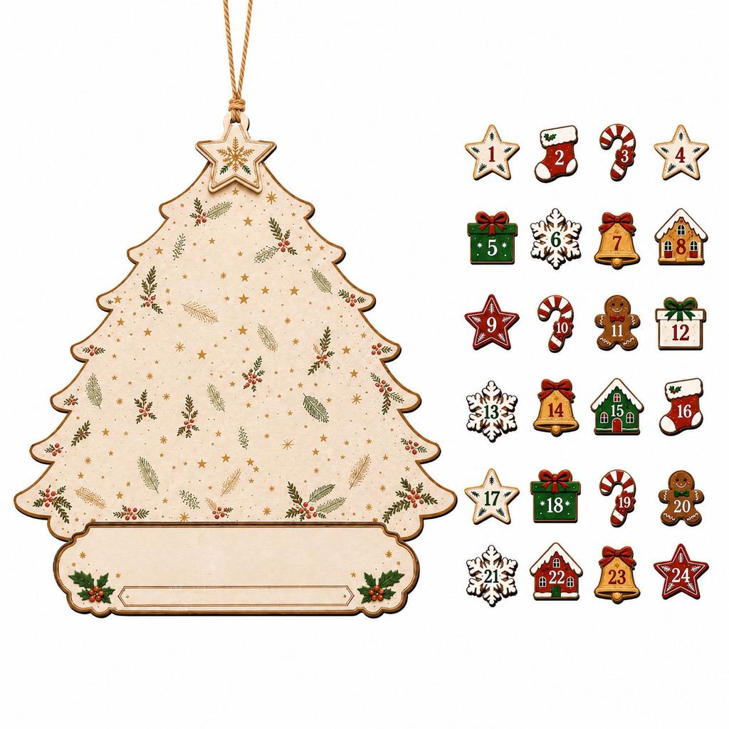 Wooden Christmas Tree Advent Calendar Hanging Decoration with Days Countdown for Holiday Home Decor