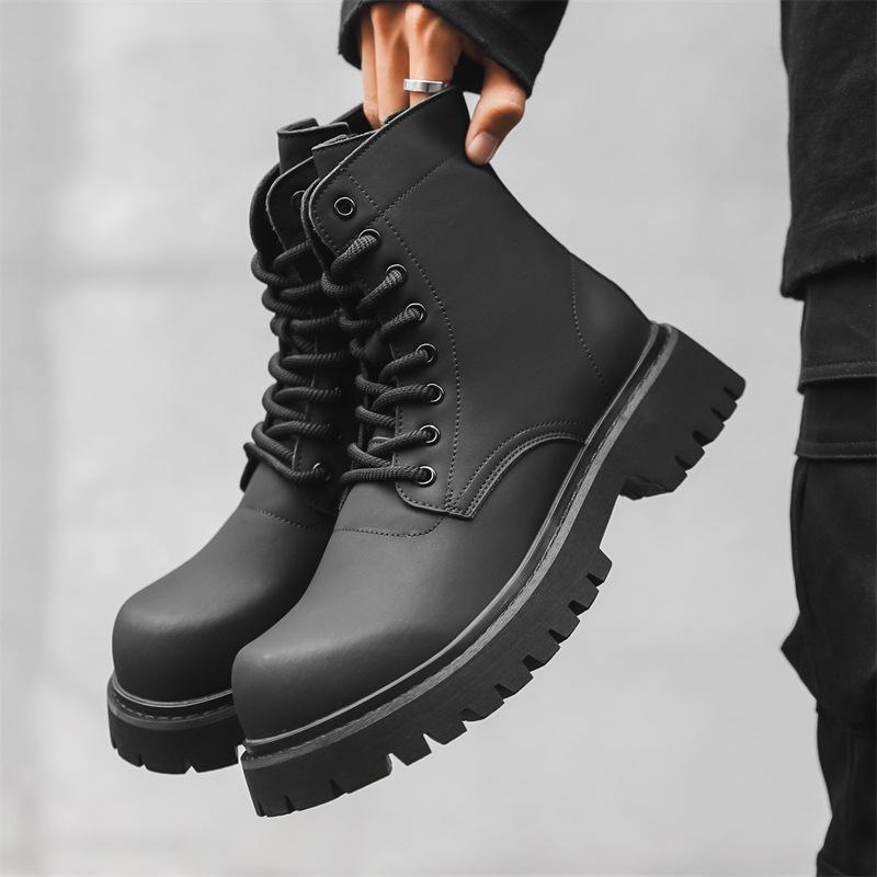 England style mens casual autumn winter boots black stylish genuine leather shoes cowboy platform boot high motorcycle botas man