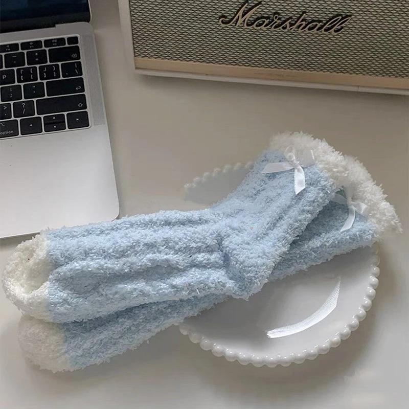 

Women s Thickened Mid Calf Socks Autumn Winter Warm Solid Color Fried Dough Twists Coral Fleece Sleep Home Socks Maternity Socks One Size