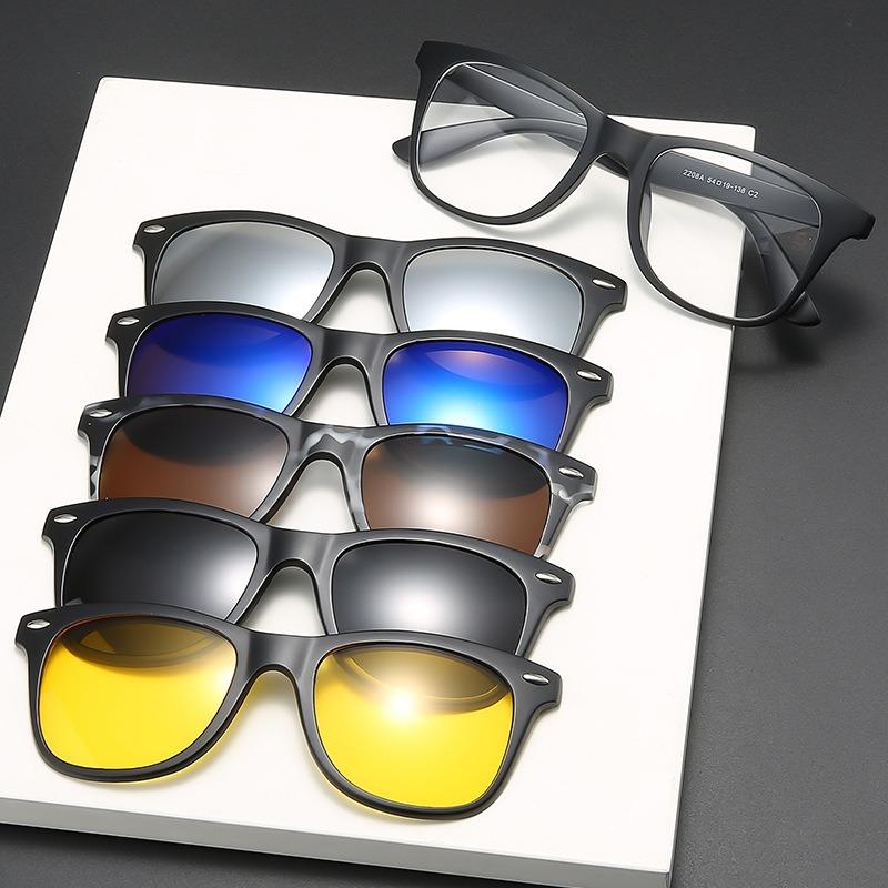 Eyeglasses Frame Men Women With 5 PCS Clip On Polarized Sunglasses Spectacle Magnetic Glasses Male UV400 Eyeglasses 2208