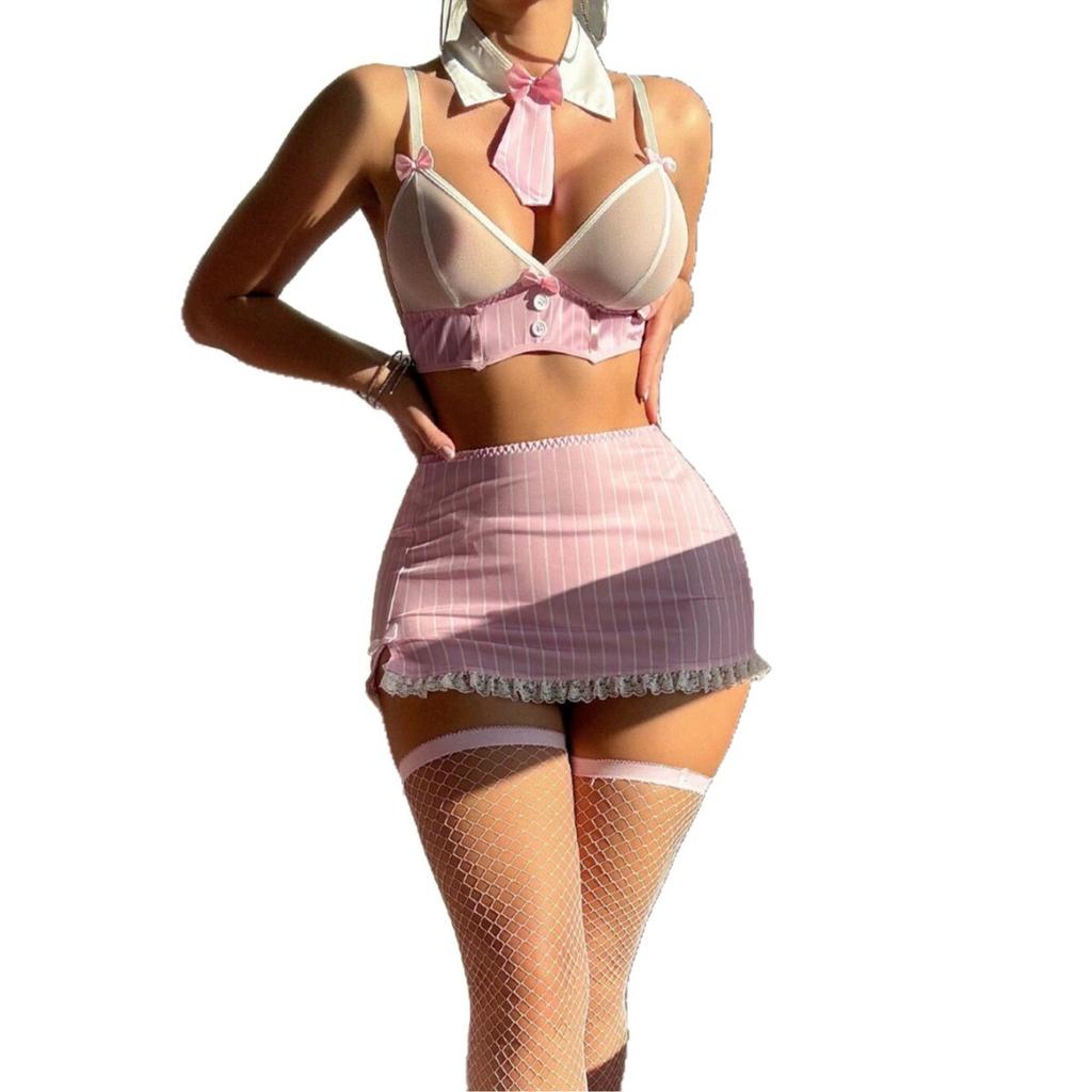 Sexy, Sexy Striped Upskirt Uniform Seduction Pure Erotic Lingerie Set