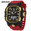 Sanda Three-Hand Square Dial Waterproof Student Sport Watch with Dual Display and Three-Zone Time.