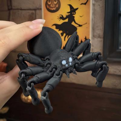 3D Printed Articulated Spider Figurine, Flexible Joint Black Spider Statue, Collectible Gothic Ornament for Halloween Home Decor