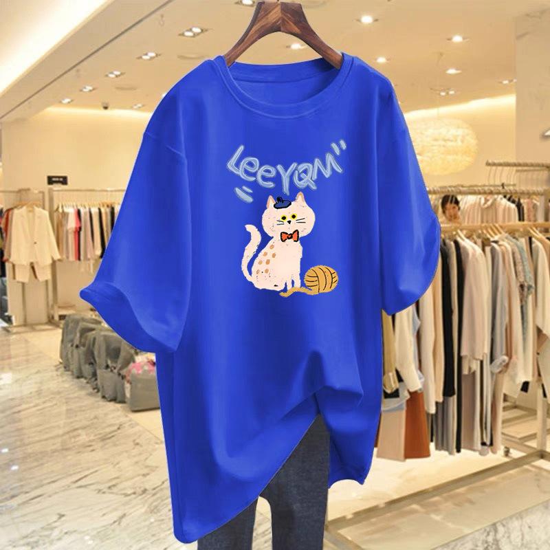 Pure Cotton T-shirt 2025 Spring and Summer New Cartoon Cat Print Top Foreign Style Bottoming Shirt Short Sleeve