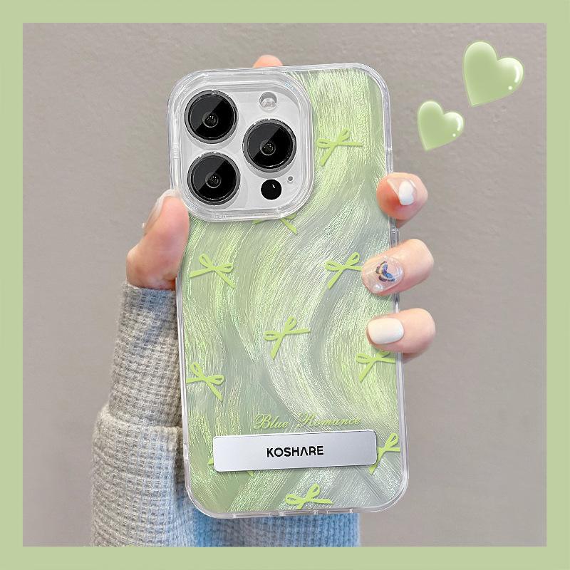 Applicable To Apple 15 Mobile Phone Case IPhone 14 Smudge Bow Bracket 13 Feather Yarn Laser 12 High-end Sense
