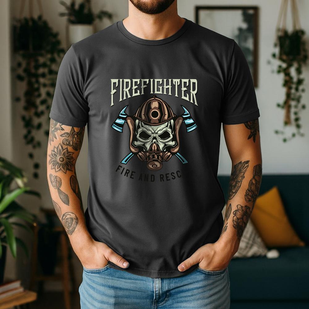 2026 New Summer Unisexs Soft Cotton Short Sleeve Tee Fire Rescue Skull Axe Graphic Tactical Casual Style