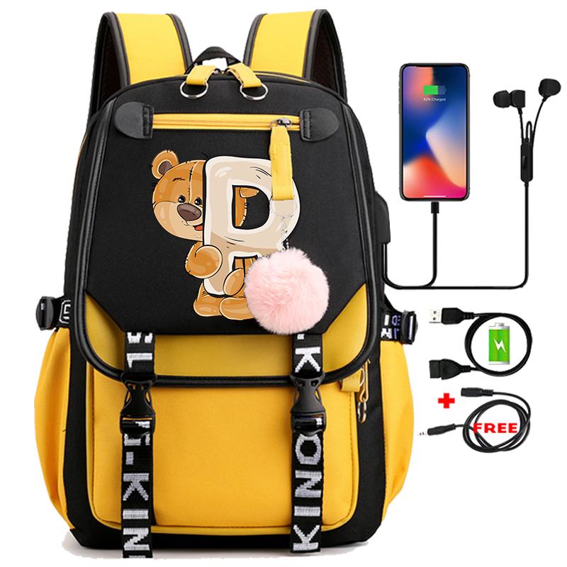 Leinwand Druck 26 Englisch Buchstaben Student Schule Tasche Rucksack Outdoor Teenager Mädchen Büchertasche Laptop Reise Rucksack