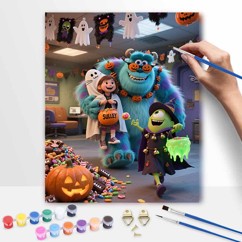 Disney Monsters Inc Sulley Mike Halloween Oil Paint by Numbers Painting Kit Hand Painted Home Decor Gift 20x30cm