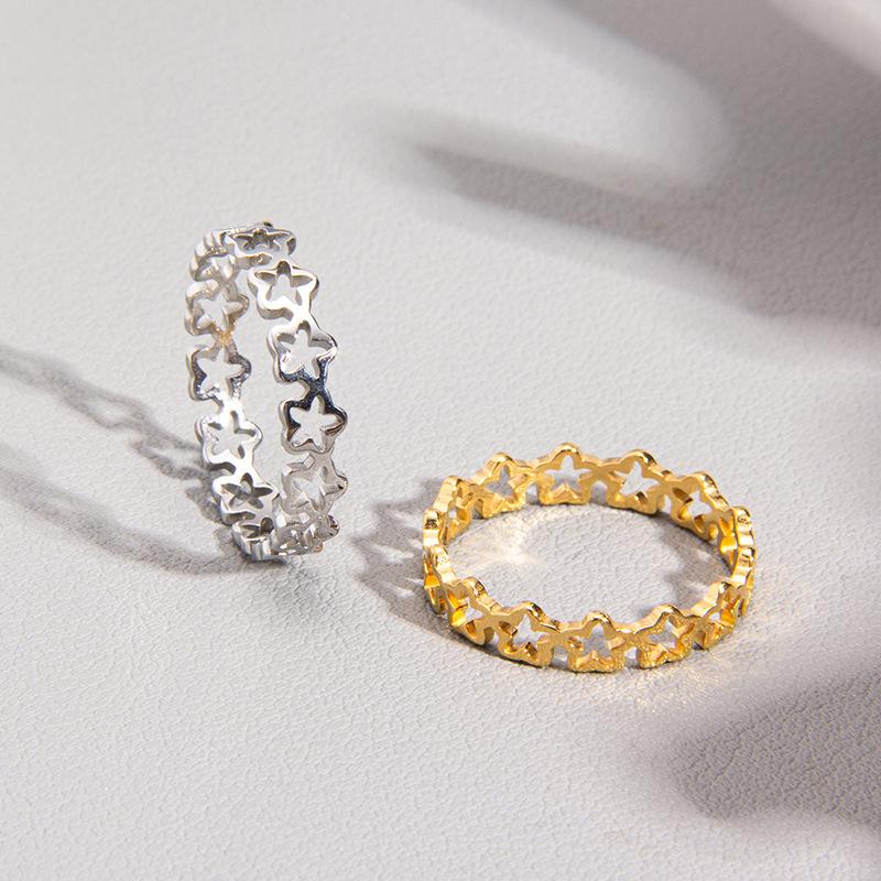 Simple Continuous Hollow Pentagram Gold Plated Stainless Steel Ring Women's Party Silver Color Ring