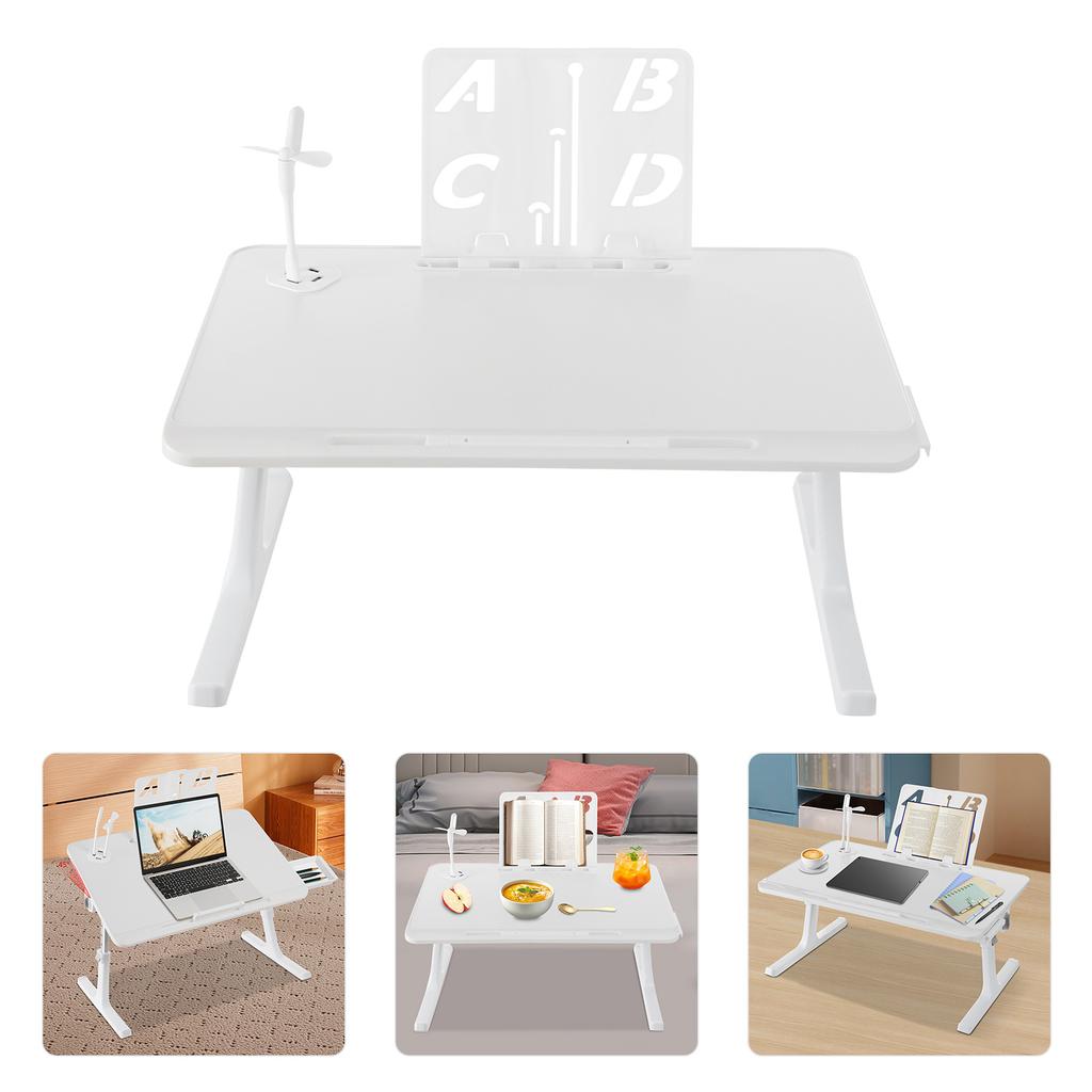 Folable Bed Aluminum Alloy Laptop Table,White/Black Rectangular Multi-purpose Lapdesk Adjustable Height Angle for Dormitories