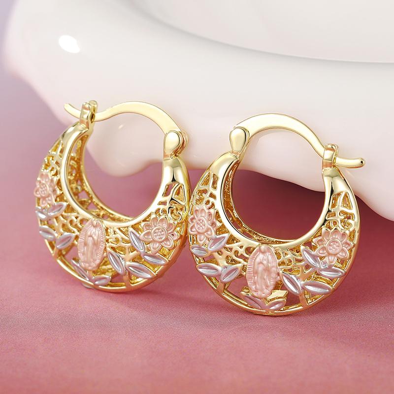 Huitan Trendy Flower Hollow Out Design Metal Hoop Earrings For Women Wedding Party Engagement Daily Luxury Accessories Gift