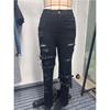 2026 New Women's Ripped Skinny Jeans, Belted Distressed Stretch Pencil Pants with Edgy Design for Casual Street Style