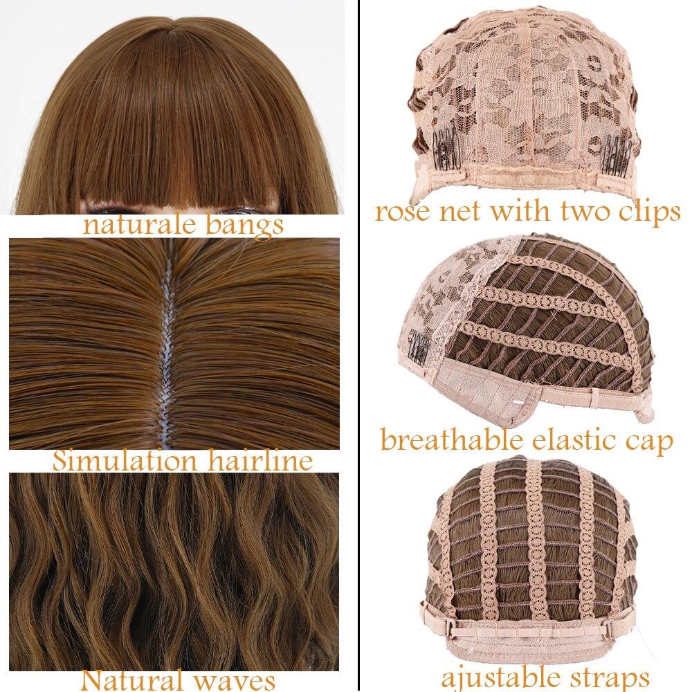 MERISIHAIR Women Long Water Wave Wigs with Blunt Bangs Synthetic High Temperature Fiber Wigs Daily Party Cosplay Use